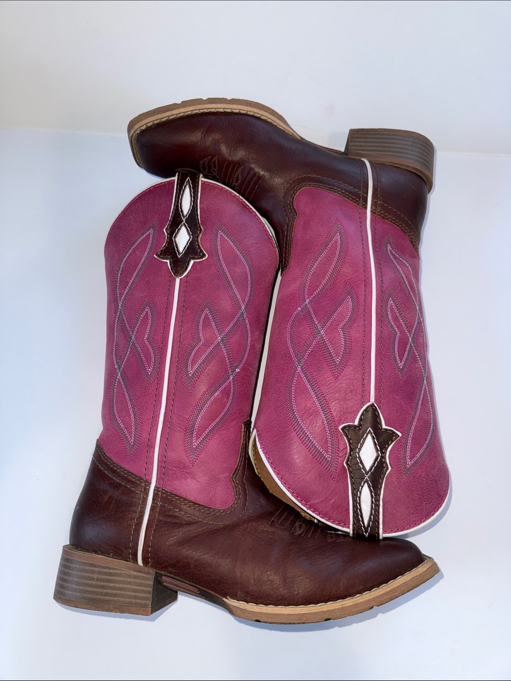 Justin Boots Pink and Brown Lace-Up Western Boots